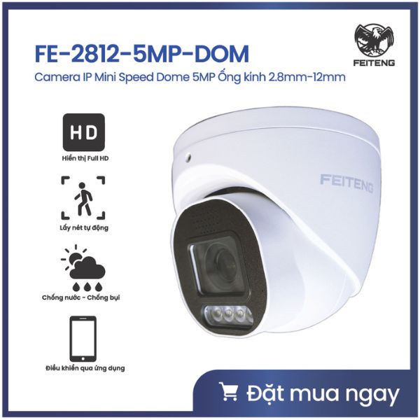 Camera IP PoE Dome FEITENG 5MP Ống kính 2.8mm-12mm