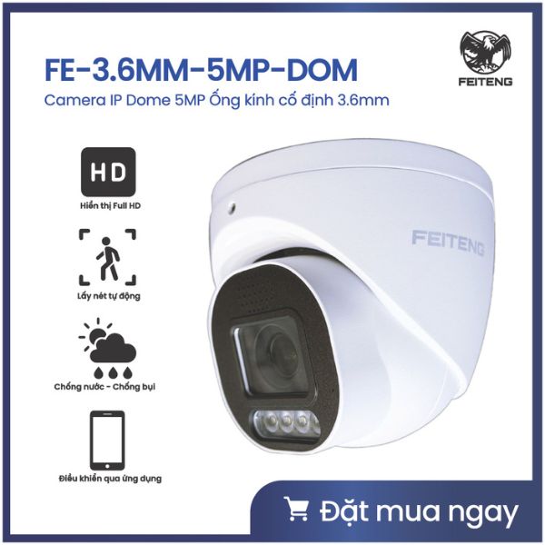 Camera IP PoE Dome FEITENG 5MP Ống kính cố định 3.6mm