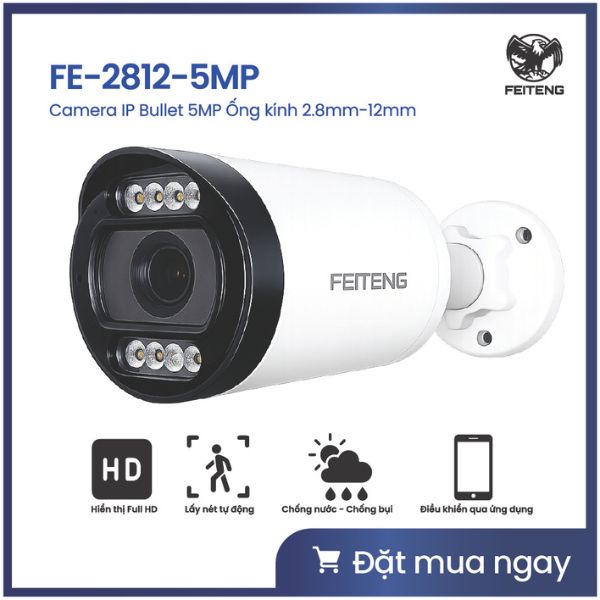 Camera IP PoE Bullet FEITENG 5MP Ống Kính 2.8–12mm