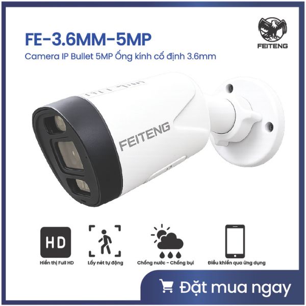Camera IP PoE Bullet FEITENG 5MP Ống kính cố định 3.6mm