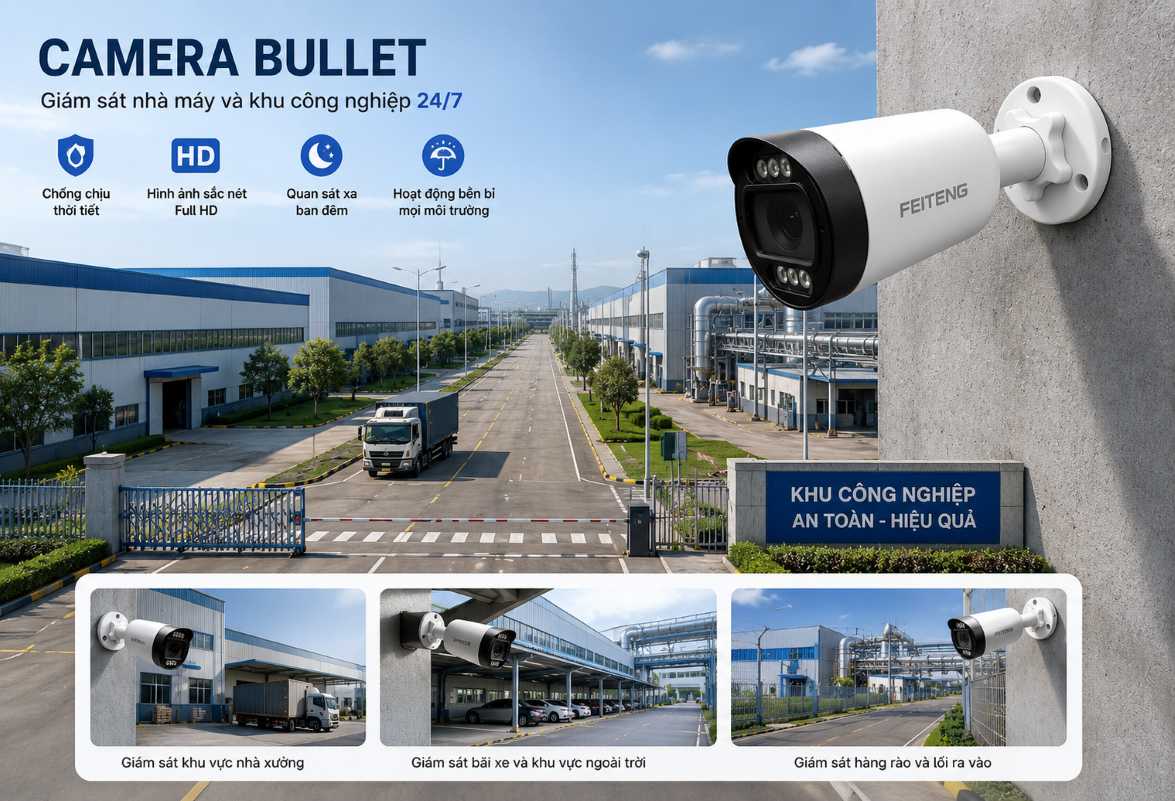 Camera bullet tại nhà máy, khu công nghiệp