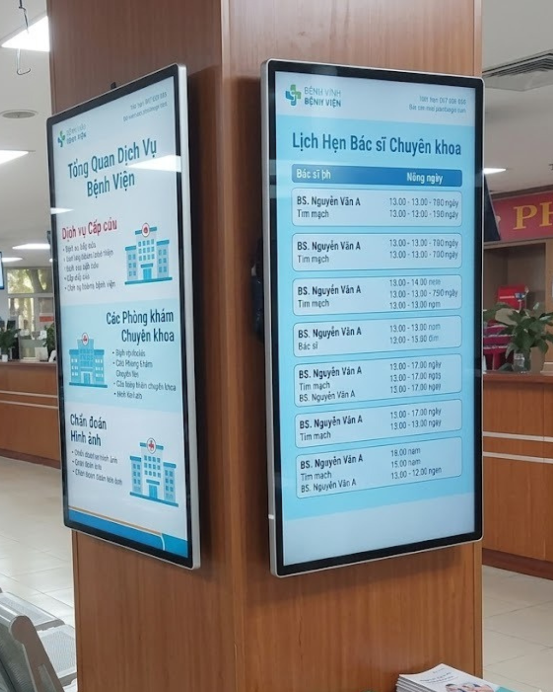 Màn hình treo tường đặt trong bệnh viện