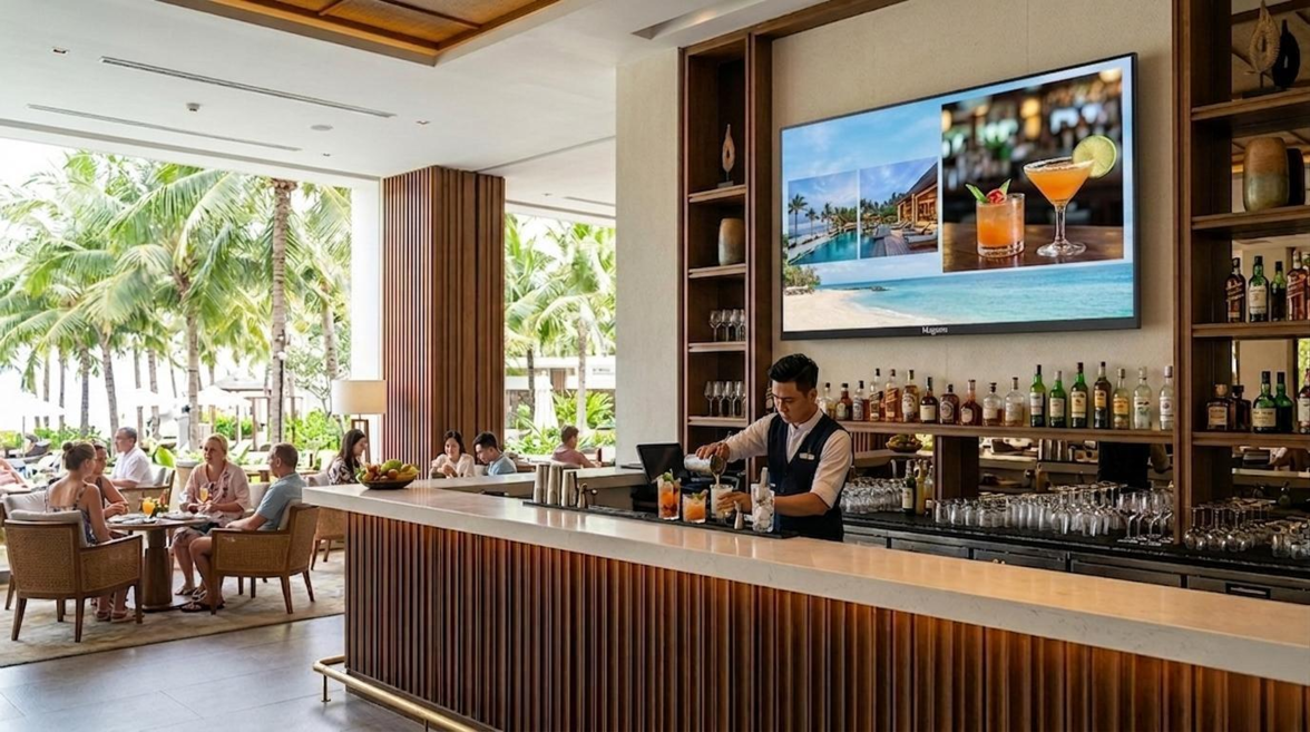Màn hình quảng cáo tại khu vực quẩy bar, pha chế