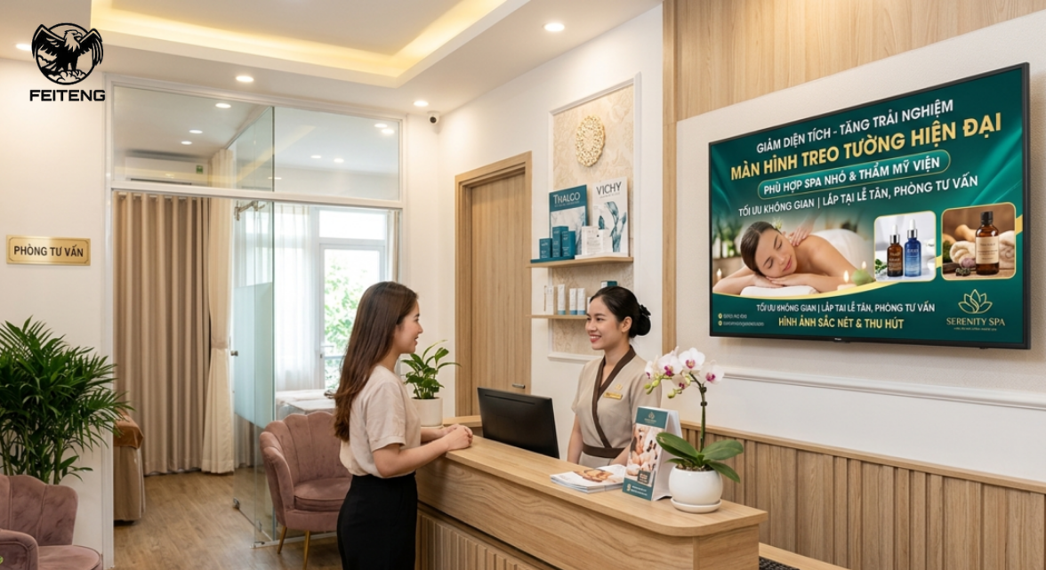 Màn hình treo tường ở quầy lễ tân